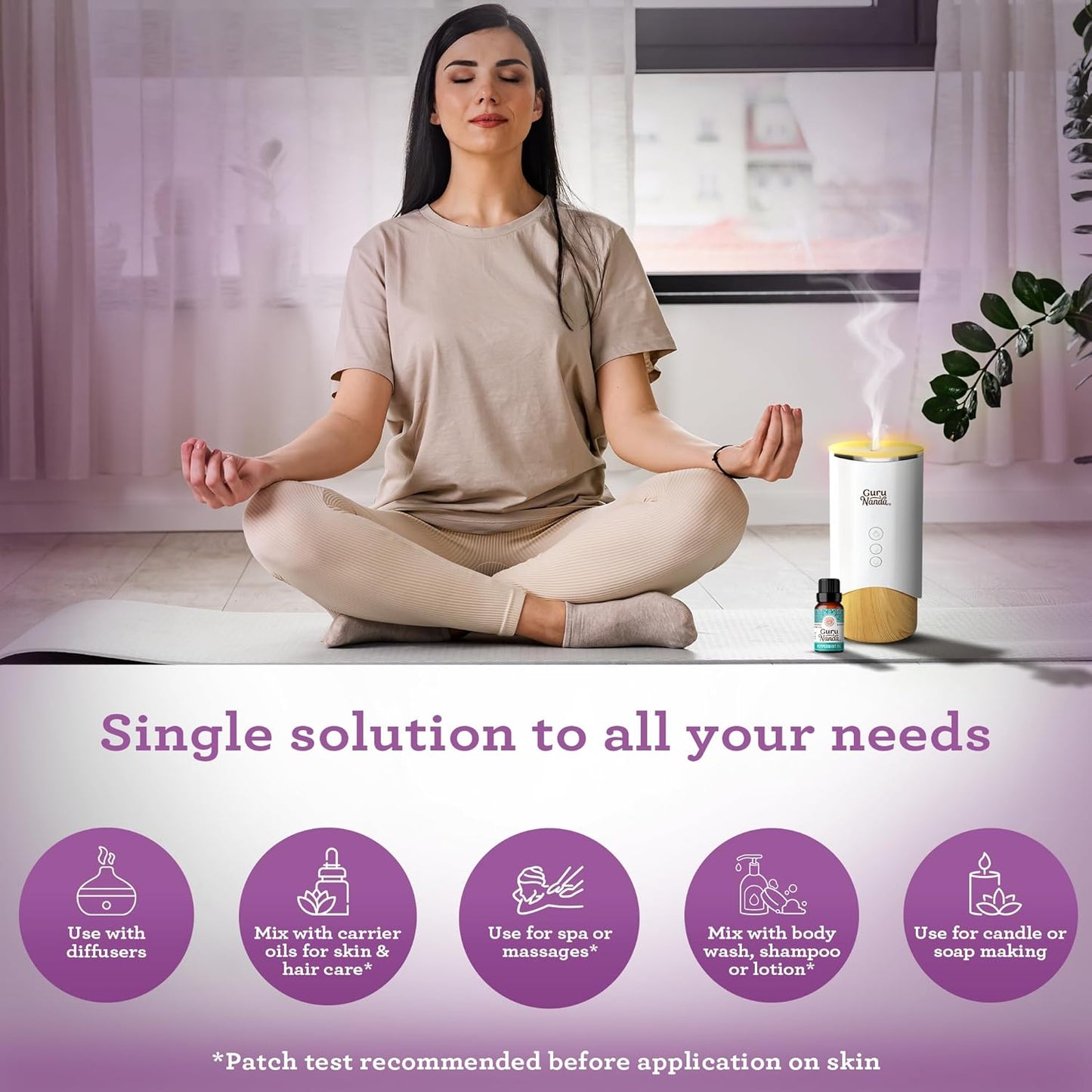 Guru Nanda (Set of 6) Therapeutic Grade Essential Oils - 100% Pure & Natural Aromatherapy Single Notes for Oil Diffusers & Topical Use - Lavender, Peppermint, Eucalyptus, Orange, Lemongrass, Cedarwood